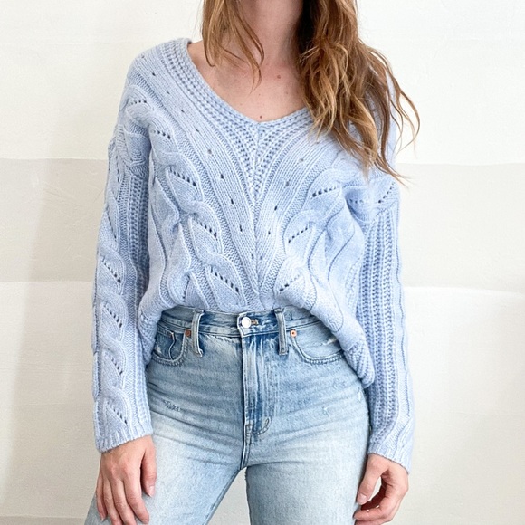 Anthropologie Sweaters - Anthro Blue Chunky Knit Pullover Sweater